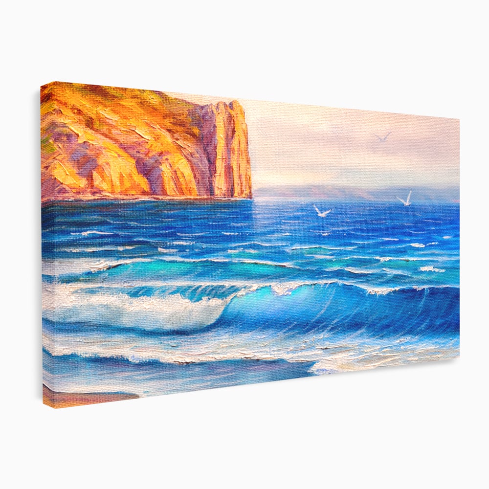 Tablou canvas cu pictura cu stanca pe malul marii, fara rama, pe sasiu de lemn